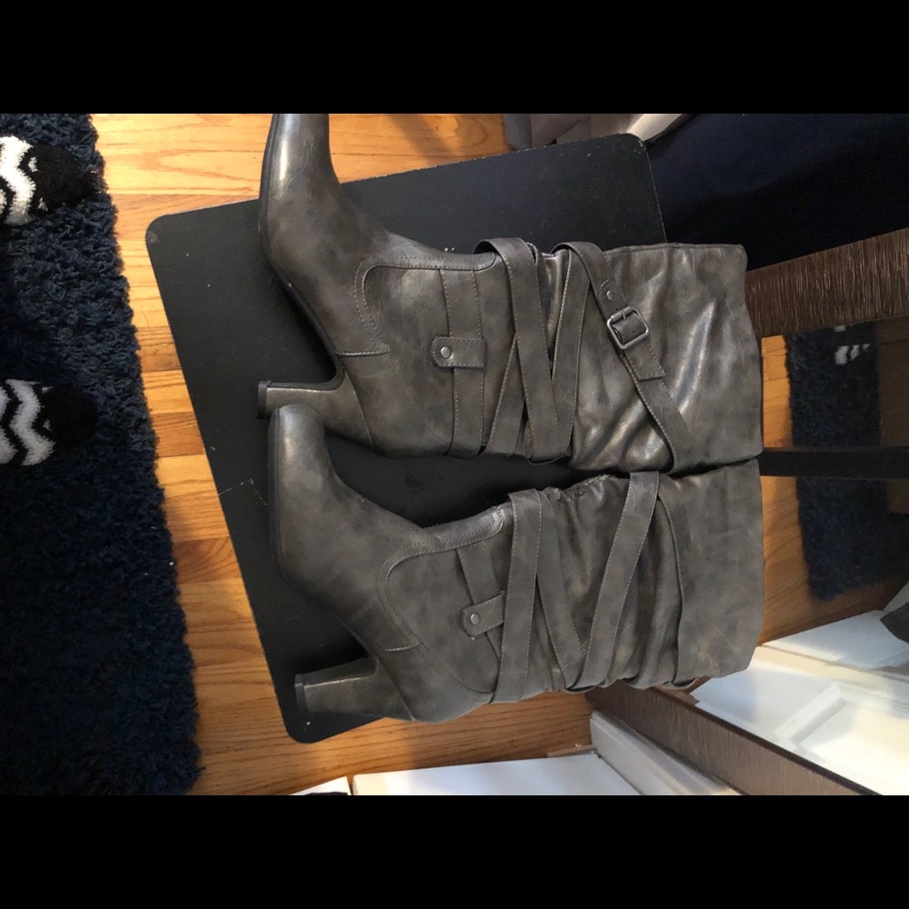 Gray and Black Boots
